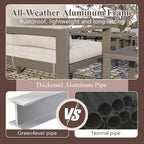 Heynemo Aluminium Terrassenmöbel-Set mit Feuerstellen-Tisch, 8-teiliges Outdoor-Sitzgruppen-Set, Ecksofa mit Ottomanen und Couchtisch
