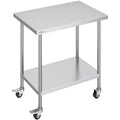 VEVOR Stainless Steel Work Table 24 x 36 x 38 Inch, with 4 Wheels, 3 Adjustable Height Levels, Heavy Duty Food Prep Worktable,Silver