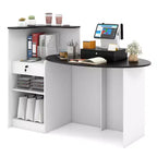 Costway Reception Desk with Lockable Drawer & Adjustable Shelf Oval Tabletop for Store White/Black