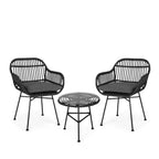 Christopher Knight Home Lehrman Outdoor Rattan- und ESG-Glas-Sitzgruppe, 3-teilig, mit Kissen