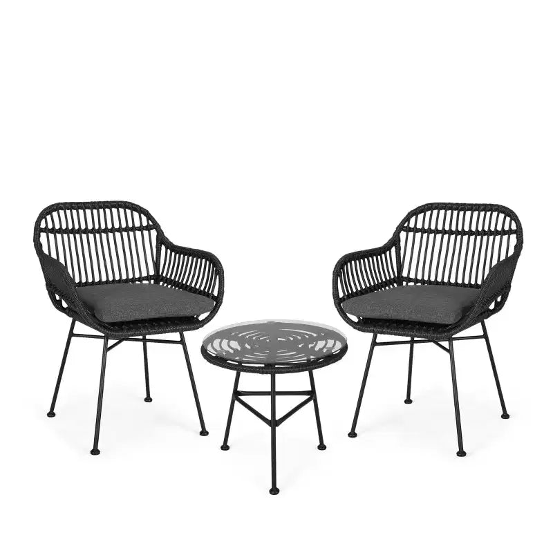 Christopher Knight Home Lehrman Outdoor Rattan- und ESG-Glas-Sitzgruppe, 3-teilig, mit Kissen