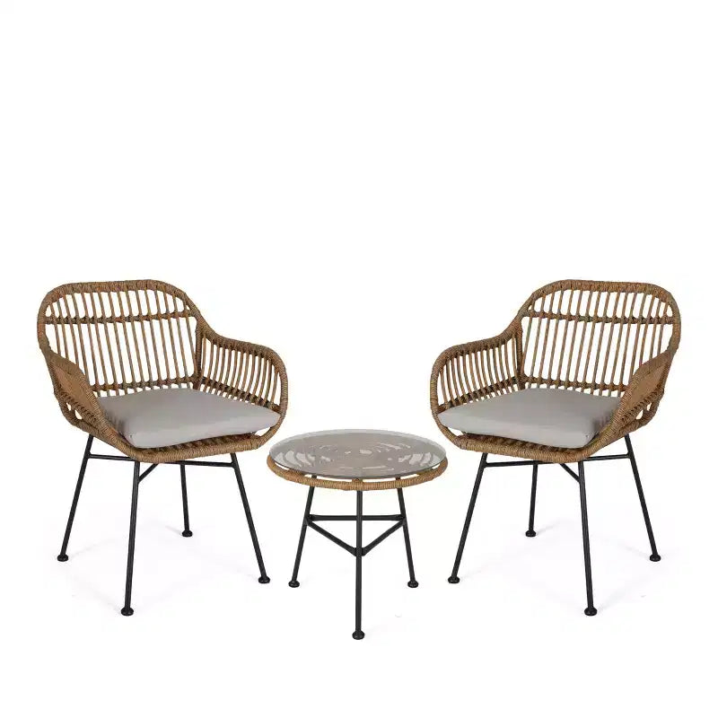 Christopher Knight Home Lehrman Outdoor Rattan- und ESG-Glas-Sitzgruppe, 3-teilig, mit Kissen