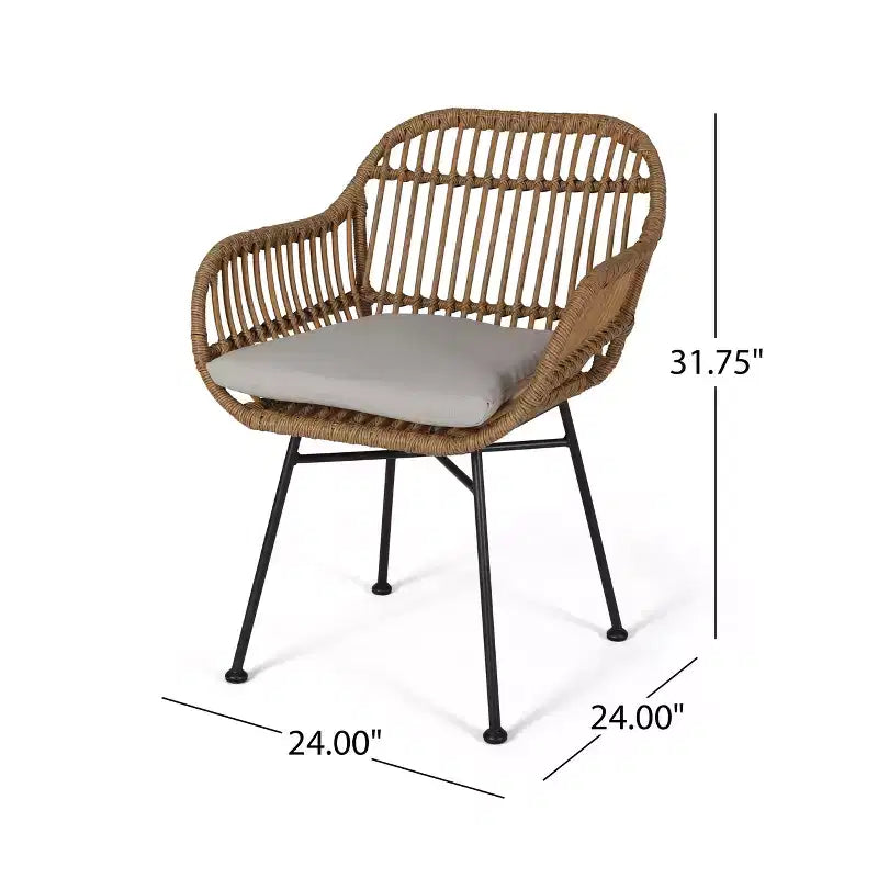 Christopher Knight Home Lehrman Outdoor Rattan- und ESG-Glas-Sitzgruppe, 3-teilig, mit Kissen