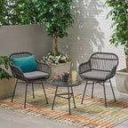 Christopher Knight Home Lehrman Outdoor Rattan- und ESG-Glas-Sitzgruppe, 3-teilig, mit Kissen