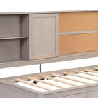 Whisen Twin Size Loungeliege mit Ablagefächern, Korkplatte, USB-Anschlüssen und 3 Schubladen