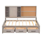 Whisen Twin Size Loungeliege mit Ablagefächern, Korkplatte, USB-Anschlüssen und 3 Schubladen