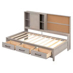 Whisen Twin Size Loungeliege mit Ablagefächern, Korkplatte, USB-Anschlüssen und 3 Schubladen