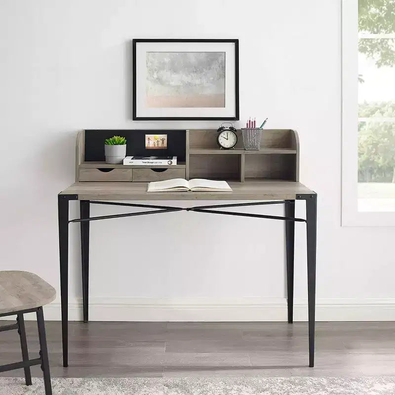 Walker Edison Furniture Company Industrie-Sekretärschreibtisch mit Aufsatz, Grey Wash, 42 Zoll