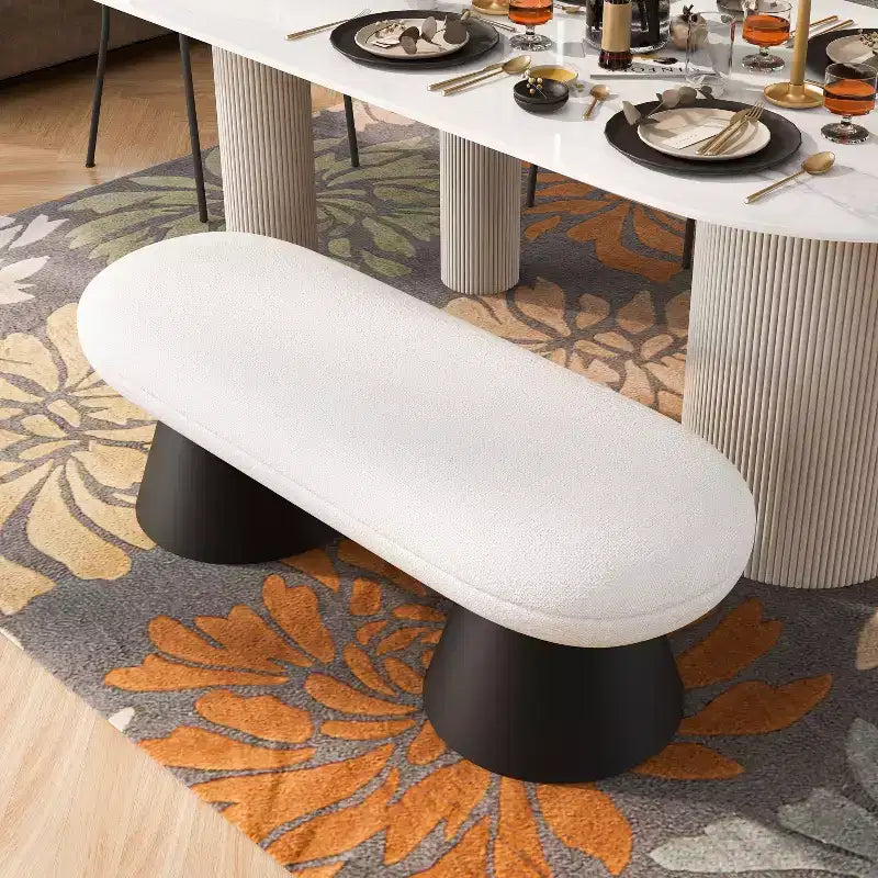 Moderner ovaler gepolsterter Hocker mit schwarzen geometrischen Beinen, Sitzbank für den Eingangsbereich/Esszimmer – Christopher Knight Home