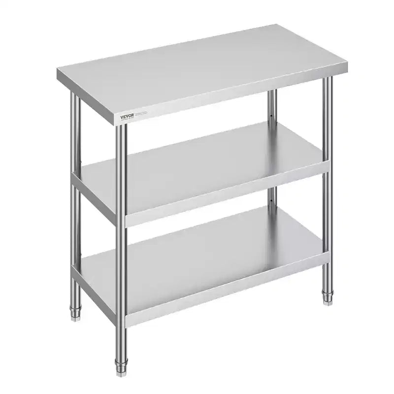 VEVOR Stainless Steel Food Prep Table, 18 x 36 x 34 Inch Commercial Kitchen Worktable, with 2 Adjustable Undershelf, Heavy Duty Prep Table