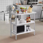 VEVOR Edelstahl-Vorbereitungstisch, 45,7 x 91,4 x 86,4 cm, gewerblicher Küchenarbeitstisch mit 2 verstellbaren Unterböden, Hochleistungs-Vorbereitungstisch
