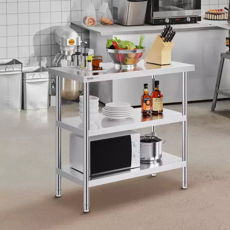 VEVOR Edelstahl-Vorbereitungstisch, 45,7 x 91,4 x 86,4 cm, gewerblicher Küchenarbeitstisch mit 2 verstellbaren Unterböden, Hochleistungs-Vorbereitungstisch