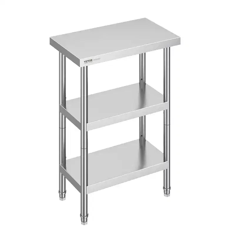 VEVOR Stainless Steel Food Prep Table, 14 x 24 x 34 Inch Commercial Kitchen Worktable, with 2 Adjustable Undershelf, Heavy Duty Prep Table