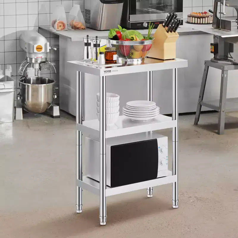 VEVOR Edelstahl-Arbeitstisch, 35,6 x 61 x 86,4 cm, gewerblicher Küchen-Arbeitstisch mit 2 verstellbaren Unterböden, Hochleistungs-Vorbereitungstisch