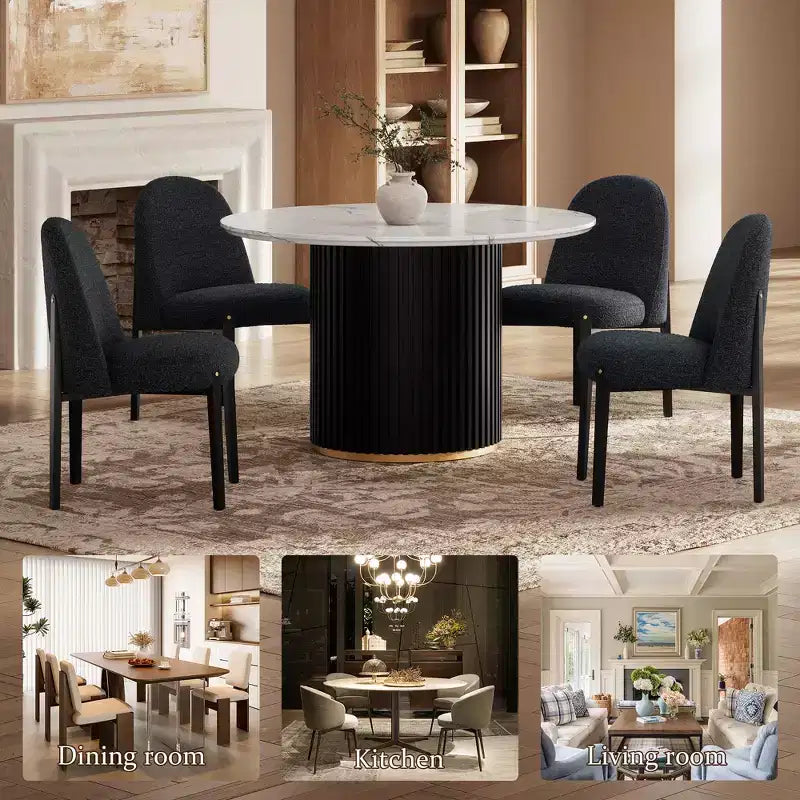 Bouclé-Esszimmerstühle 4er Set, dick gepolsterte Stühle mit Metallbeinen & geschwungener Rückenlehne, für Esszimmer, Küche, Wohnzimmer, Schlafzimmer-Morden Fort