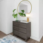 Plank+Beam Massivholz Klassische Kommode mit 3 Schubladen, kleine Schlafzimmerkommode, Schubladenkommode