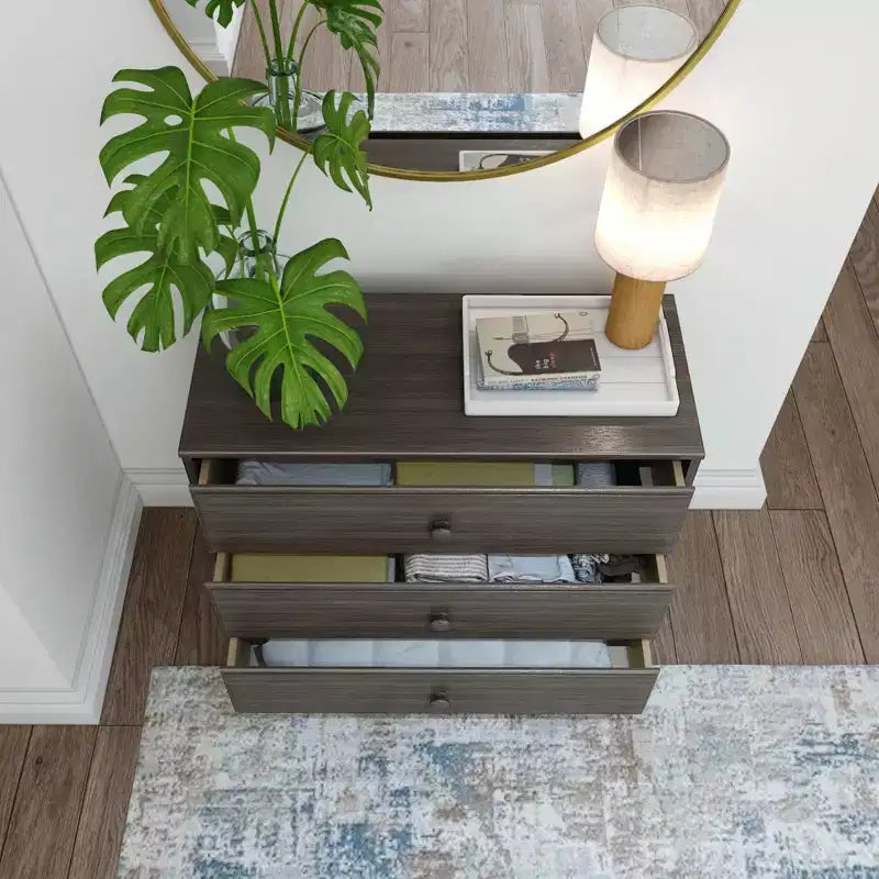 Plank+Beam Massivholz Klassische Kommode mit 3 Schubladen, kleine Schlafzimmerkommode, Schubladenkommode