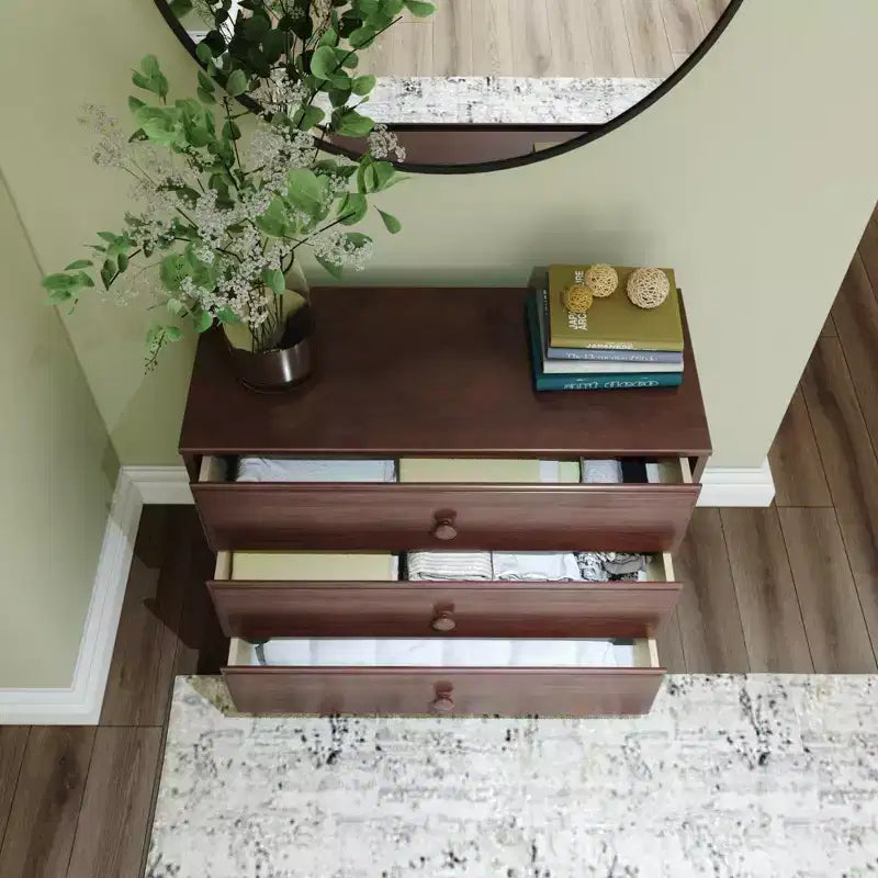 Plank+Beam Massivholz Klassische Kommode mit 3 Schubladen, kleine Schlafzimmerkommode, Schubladenkommode
