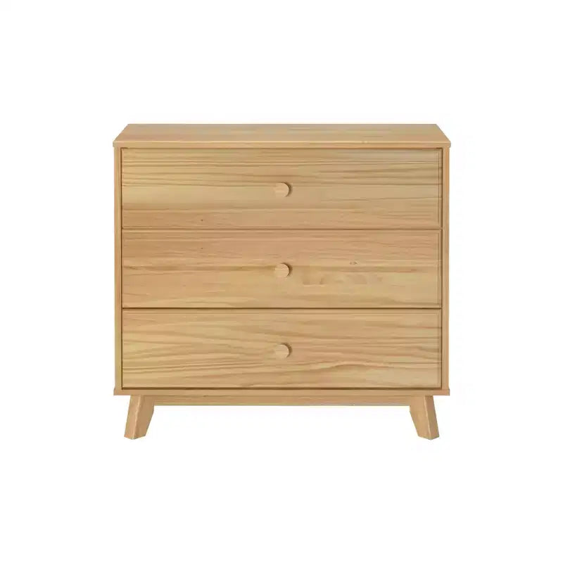 Plank+Beam Massivholz Klassische Kommode mit 3 Schubladen, kleine Schlafzimmerkommode, Schubladenkommode