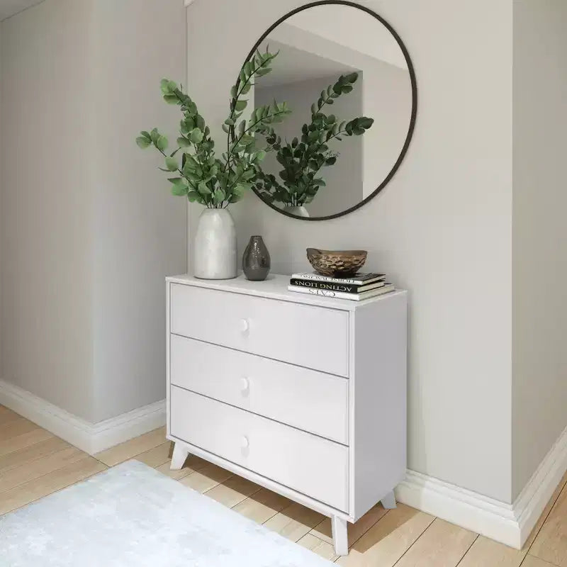 Plank+Beam Massivholz Klassische Kommode mit 3 Schubladen, kleine Schlafzimmerkommode, Schubladenkommode