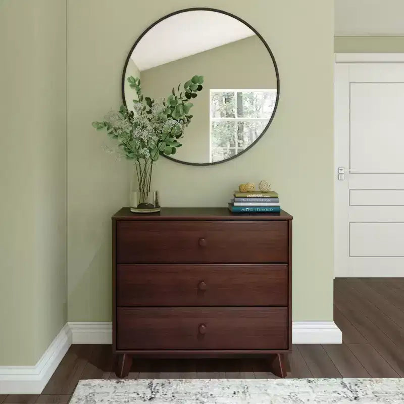 Plank+Beam Massivholz Klassische Kommode mit 3 Schubladen, kleine Schlafzimmerkommode, Schubladenkommode