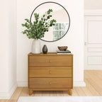Plank+Beam Massivholz Klassische Kommode mit 3 Schubladen, kleine Schlafzimmerkommode, Schubladenkommode