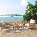 Christopher Knight Home Tariq Outdoor 4 Pieces Rustic Acacia Wood and Rope Seating Set with Cushion