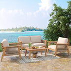 Christopher Knight Home Tariq Outdoor 4 Pieces Rustic Acacia Wood and Rope Seating Set with Cushion