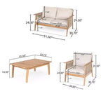 Christopher Knight Home Tariq Outdoor 4-teiliges Lounge-Set aus rustikalem Akazienholz und Seil mit Kissen