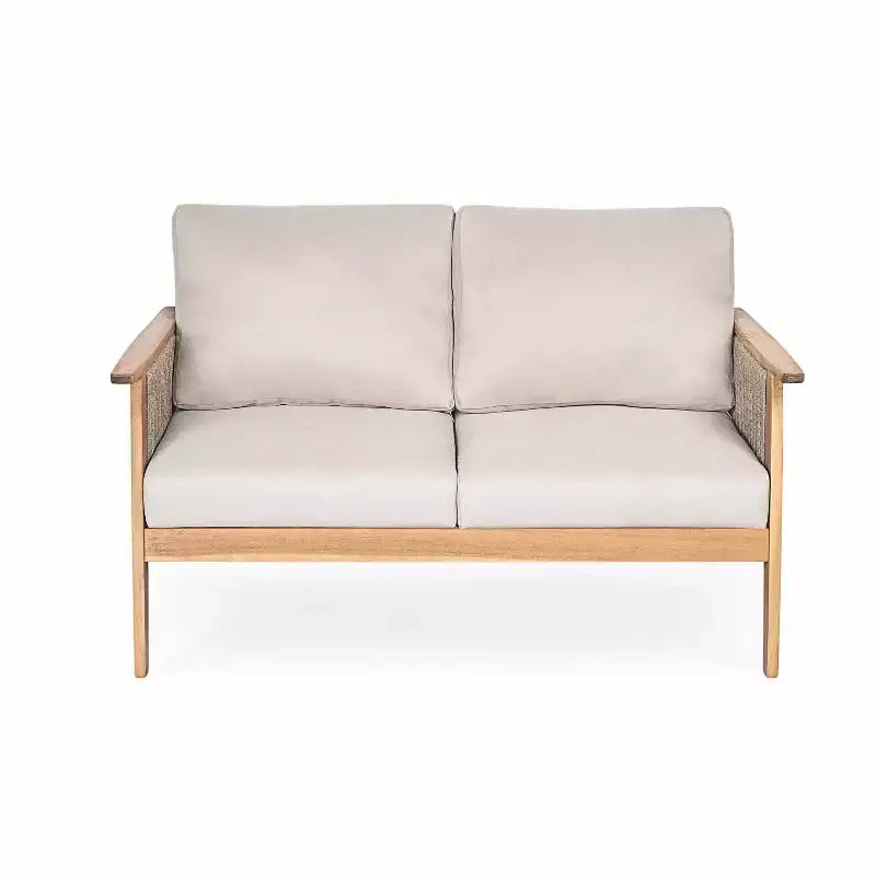 Christopher Knight Home Tariq Outdoor 4-teiliges Lounge-Set aus rustikalem Akazienholz und Seil mit Kissen