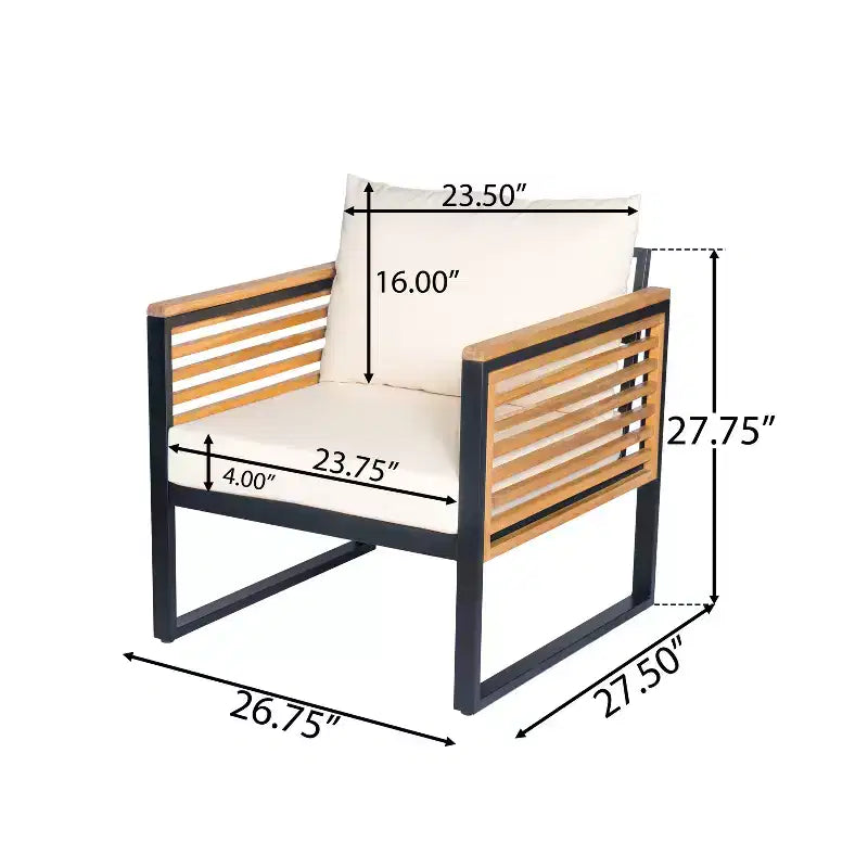 Christopher Knight Home Faye 5-teiliges Terrassenmöbel-Set aus Akazienholz und Metall, gepolstert, mit Lattenrostdesign