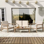 Christopher Knight Home Vanda Patio 4 Pieces Acacia Wood Open Slat Seating Set with Cushions