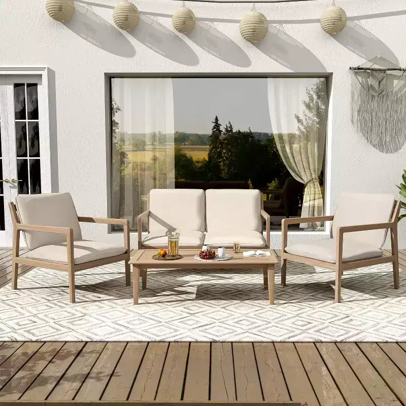 Christopher Knight Home Vanda Patio 4 Pieces Acacia Wood Open Slat Seating Set with Cushions