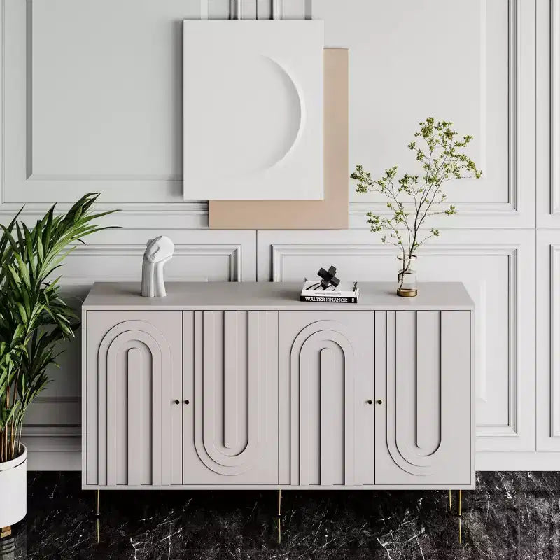 Modernes blau lackiertes 4-türiges Holzschrank Sideboard Buffet Anrichte Schrank Aufbewahrungsschrank