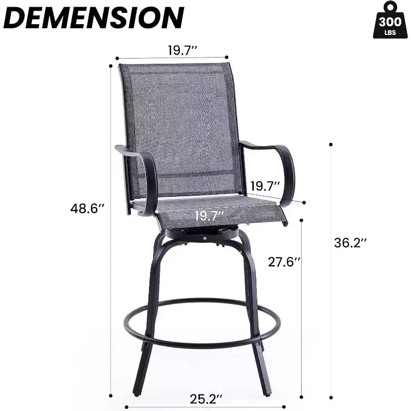 2er-Set drehbarer Outdoor-Barhocker mit Textilene-Gewebe – 360°-Rotation, wetterfestes, ergonomisches Design, perfekt für Balkon und Terrasse