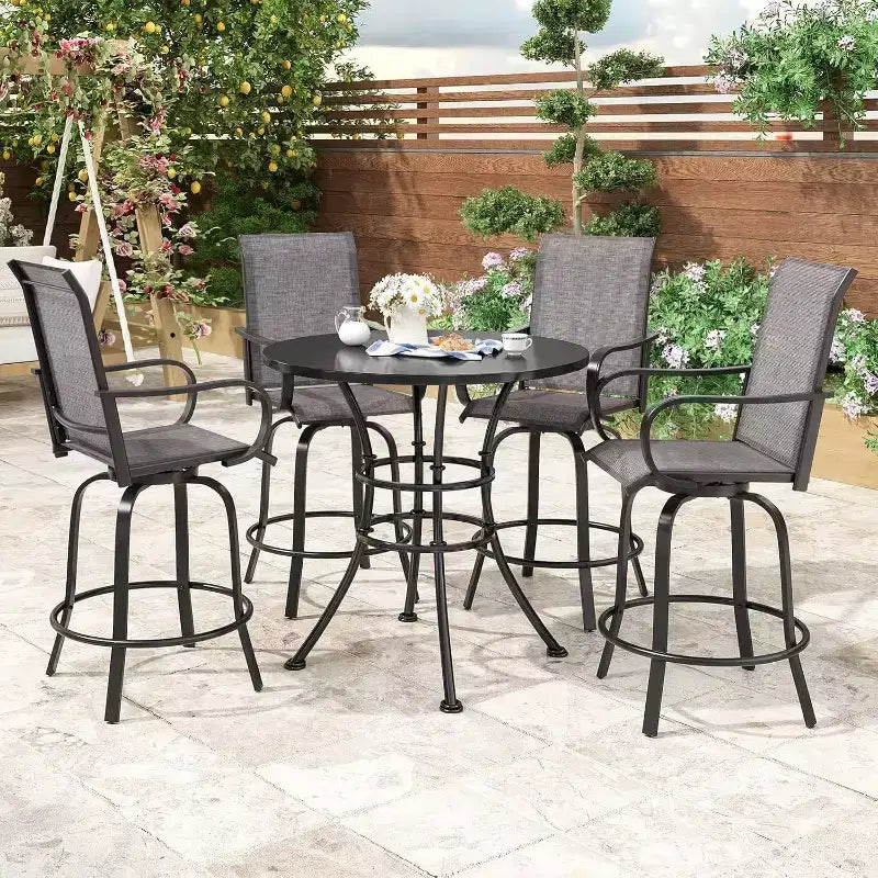 2er-Set drehbarer Outdoor-Barhocker mit Textilene-Gewebe – 360°-Rotation, wetterfestes, ergonomisches Design, perfekt für Balkon und Terrasse