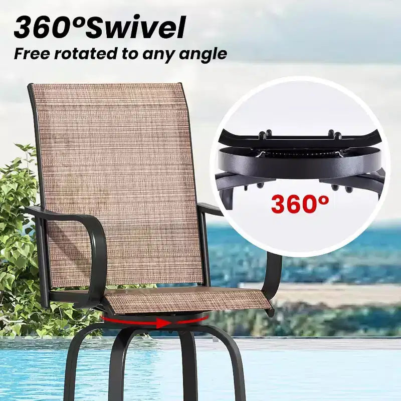2er-Set drehbarer Outdoor-Barhocker mit Textilene-Gewebe – 360°-Rotation, wetterfestes, ergonomisches Design, perfekt für Balkon und Terrasse