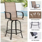 2er-Set drehbarer Outdoor-Barhocker mit Textilene-Gewebe – 360°-Rotation, wetterfestes, ergonomisches Design, perfekt für Balkon und Terrasse