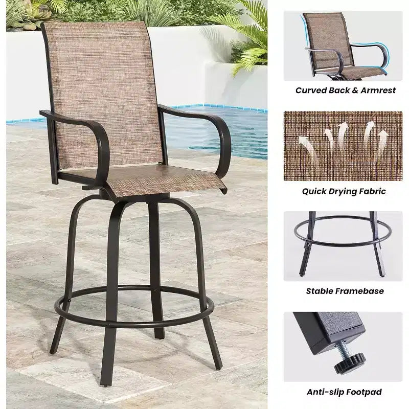 2er-Set drehbarer Outdoor-Barhocker mit Textilene-Gewebe – 360°-Rotation, wetterfestes, ergonomisches Design, perfekt für Balkon und Terrasse