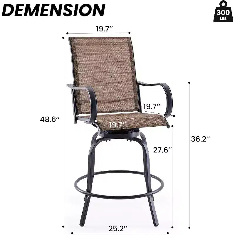 2er-Set drehbarer Outdoor-Barhocker mit Textilene-Gewebe – 360°-Rotation, wetterfestes, ergonomisches Design, perfekt für Balkon und Terrasse