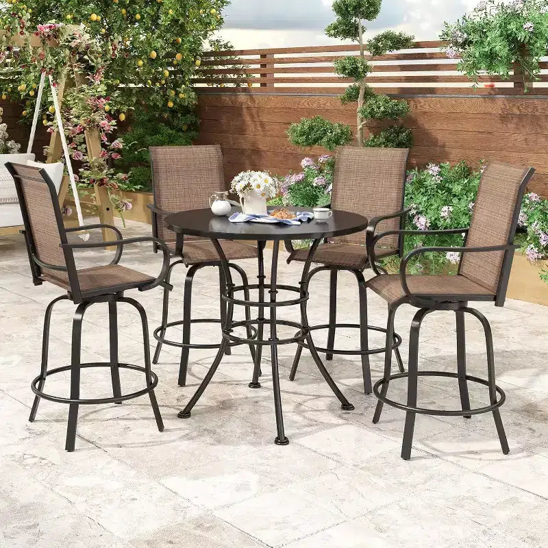 2er-Set drehbarer Outdoor-Barhocker mit Textilene-Gewebe – 360°-Rotation, wetterfestes, ergonomisches Design, perfekt für Balkon und Terrasse