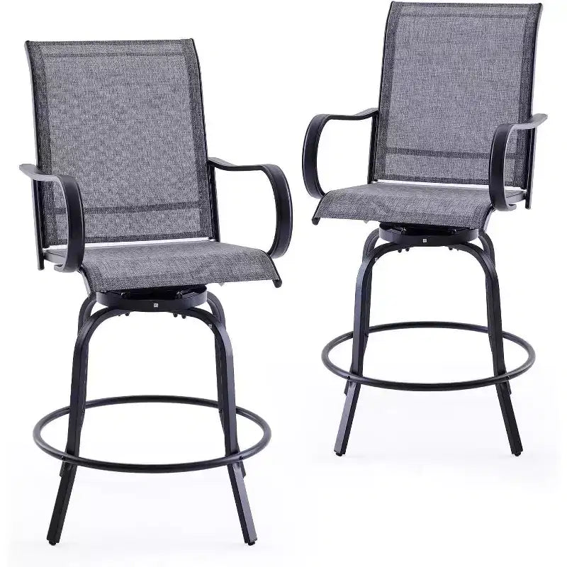 2er-Set drehbarer Outdoor-Barhocker mit Textilene-Gewebe – 360°-Rotation, wetterfestes, ergonomisches Design, perfekt für Balkon und Terrasse
