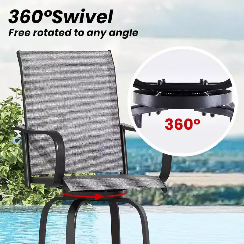 2er-Set drehbarer Outdoor-Barhocker mit Textilene-Gewebe – 360°-Rotation, wetterfestes, ergonomisches Design, perfekt für Balkon und Terrasse