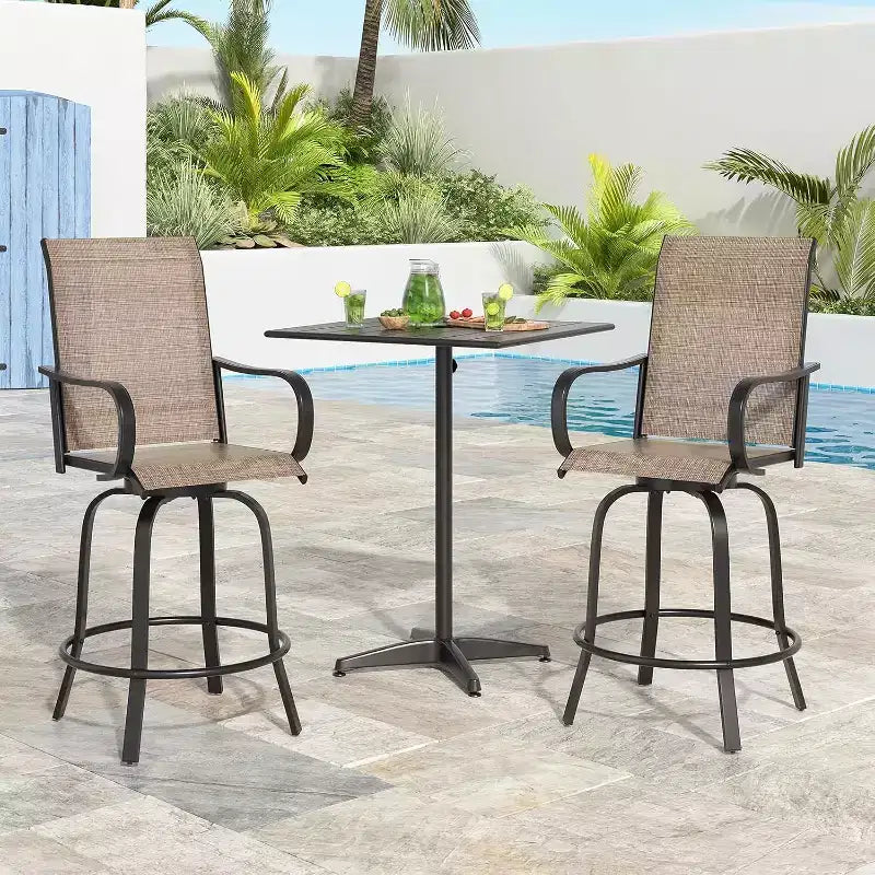 Set of 2 Swivel Outdoor Bar Stools with Textilene Fabric - 360 Rotation, All-Weather Ergonomic Design, Perfect for Balcony and Patio