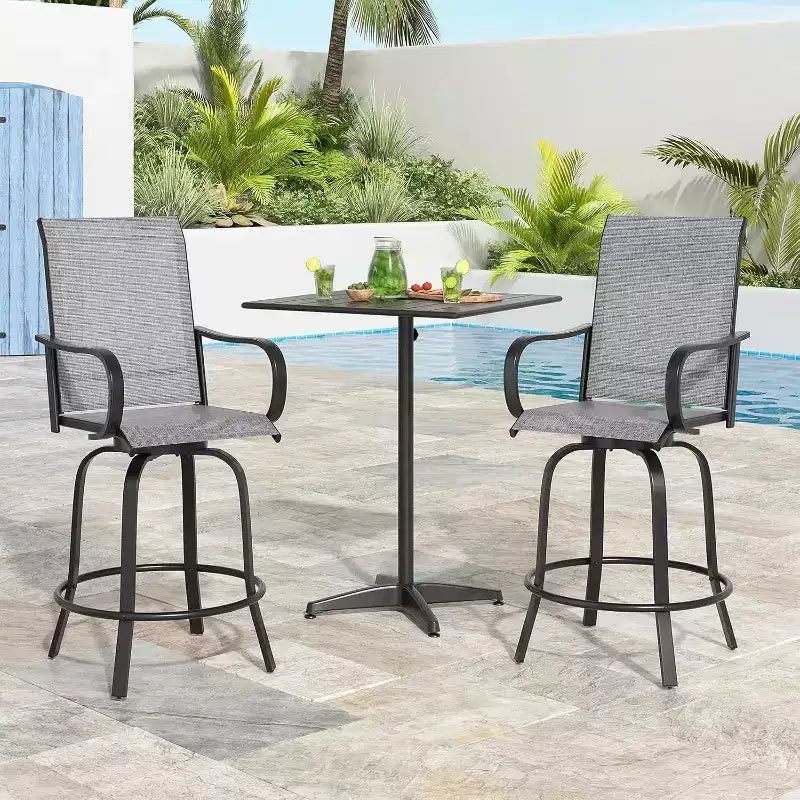 2er-Set drehbarer Outdoor-Barhocker mit Textilene-Gewebe – 360°-Rotation, wetterfestes, ergonomisches Design, perfekt für Balkon und Terrasse