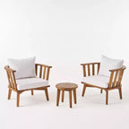 GDFStudio Lorie Outdoor-Loungeset aus Akazienholz, 3-teilig, mit wasserabweisenden Kissen, Teak/Weiß