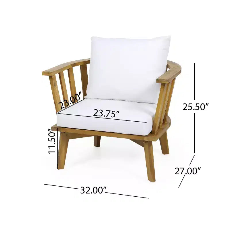 GDFStudio Lorie Outdoor-Loungeset aus Akazienholz, 3-teilig, mit wasserabweisenden Kissen, Teak/Weiß