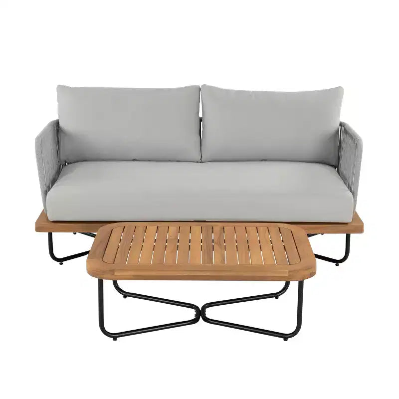 Christopher Knight Home Ofra Patio Sitzgarnitur aus Akazienholz und Eisen mit Seilgeflecht und 7 wasserabweisenden Kissen