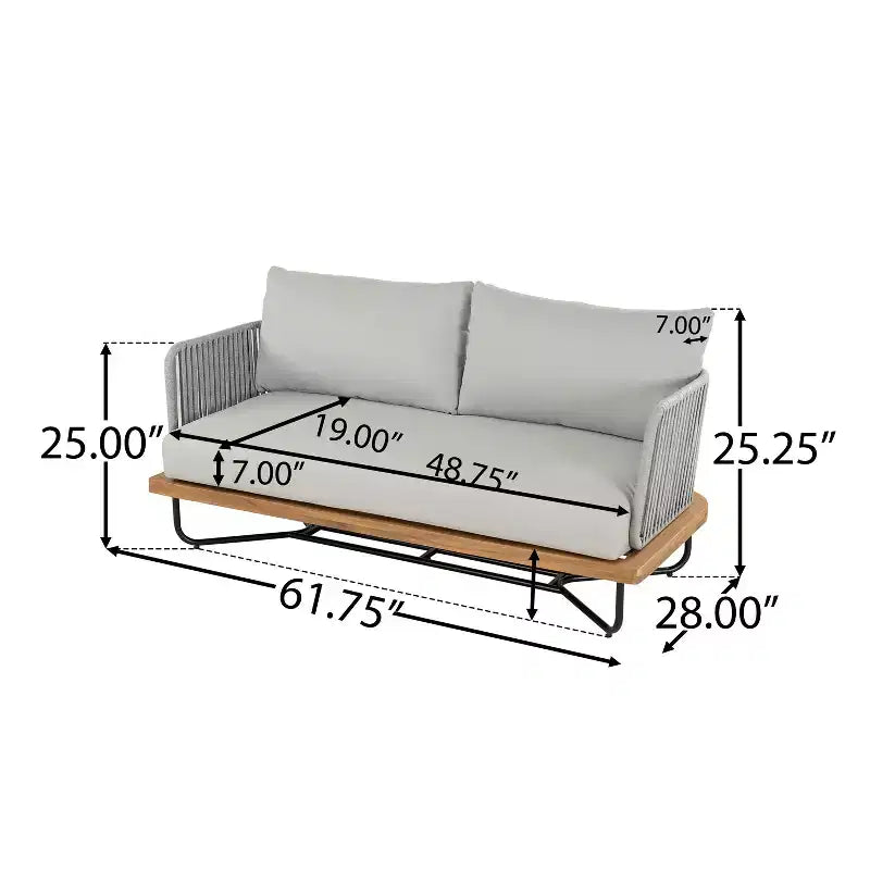 Christopher Knight Home Ofra Patio Sitzgarnitur aus Akazienholz und Eisen mit Seilgeflecht und 7 wasserabweisenden Kissen