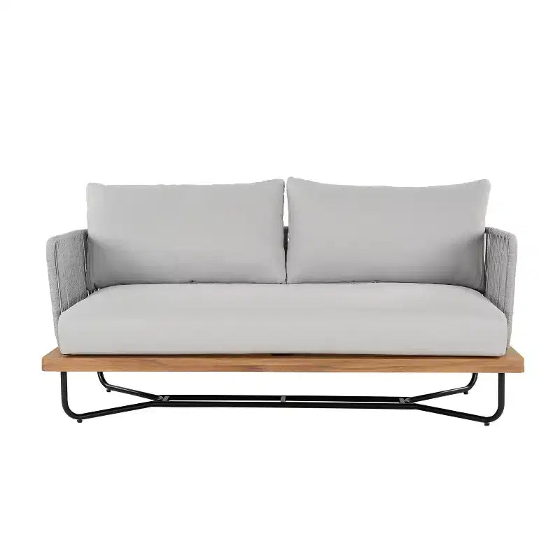 Christopher Knight Home Ofra Patio Sitzgarnitur aus Akazienholz und Eisen mit Seilgeflecht und 7 wasserabweisenden Kissen